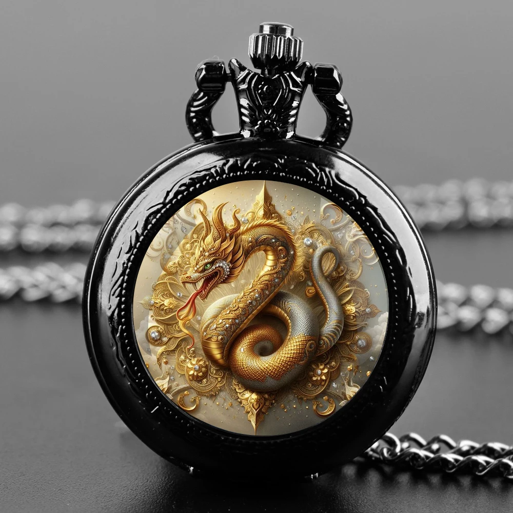 Johanna-Montre de Poche à Quartz Design Dragon pour Homme et Femme, Pendentif en Verre, Mode, Numérisation Arabe, Collier, Cadeau