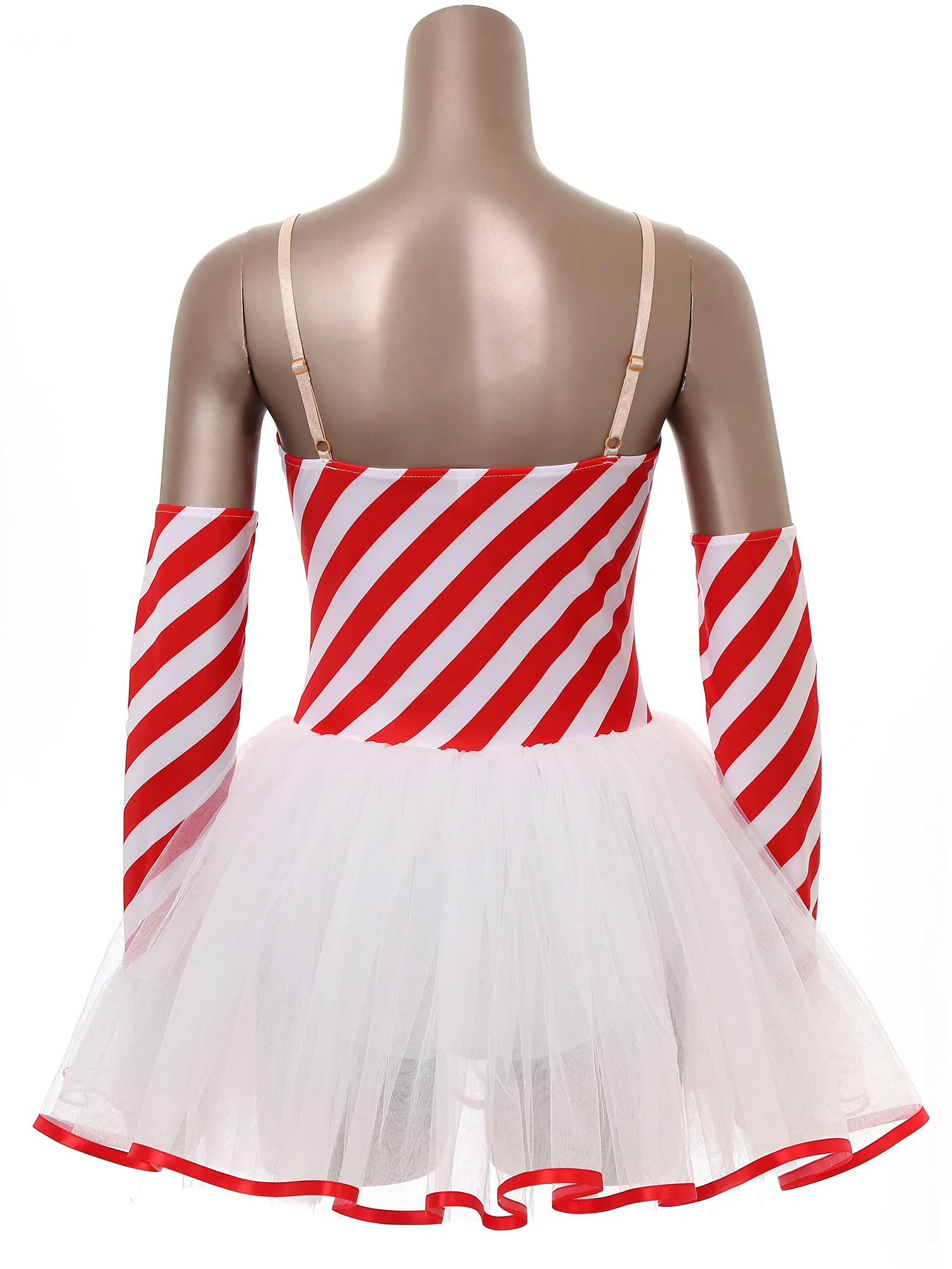 Womens Christmas Candy Cane Cosplay Costume Ballet Dance Skating Tulle Tutu Dress with Gloves Xmas Party Santa Claus Outfits