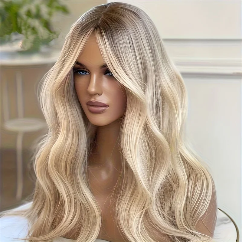 

Soft Highlight Blond Wave Hair 150 density and 13×4 100%human hair wig lace front wig, with baby hair pre plucked and f