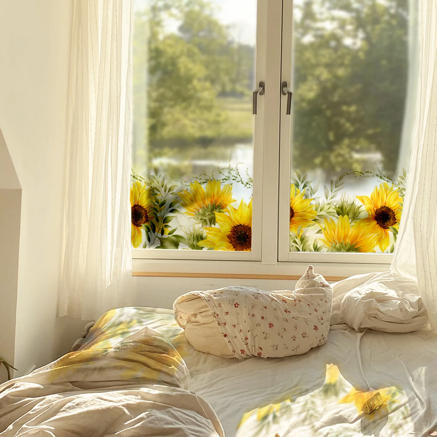 عباد الشمس نافذة ملصق فيلم ذاتية اللصق بولي كلوريد الفينيل ثابت نافذة لاصق غراء ثابت تتشبث الزجاج ملصق مائي إطار الباب الديكور