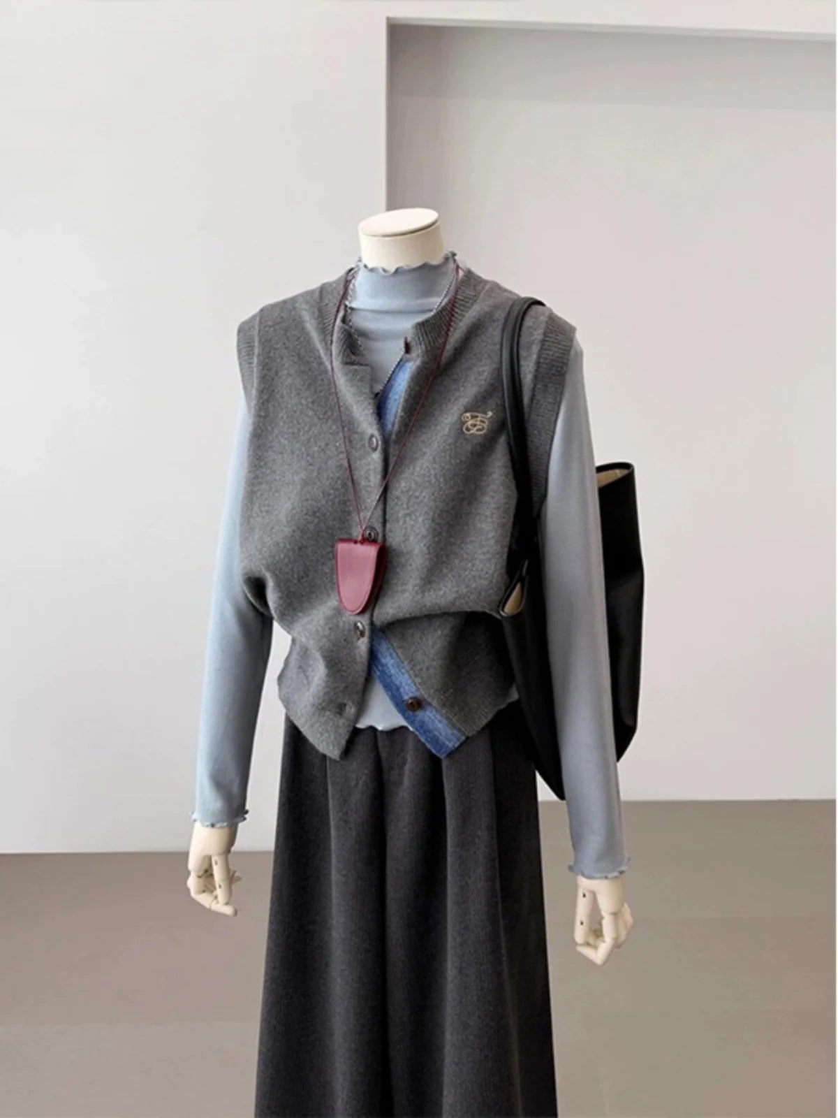 

Корейский модный круглый вязаный жилет с вышивкой Ne, женская осенне-зимняя верхняя одежда без рукавов Sve, модная майка Me