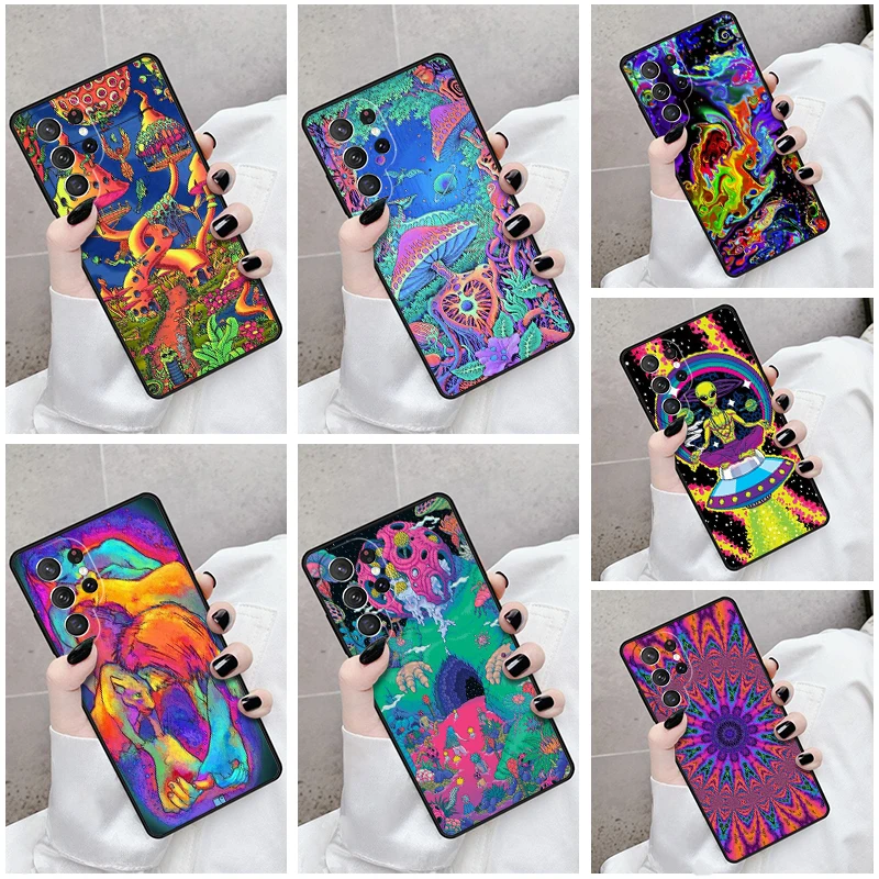 Phone Case For Samsung Galaxy S24 S23 S21fe S22 Ultra Plus Note 10 20 S8 S9 S10 Cover Psychedelic Abstract Hippy Trippy Art