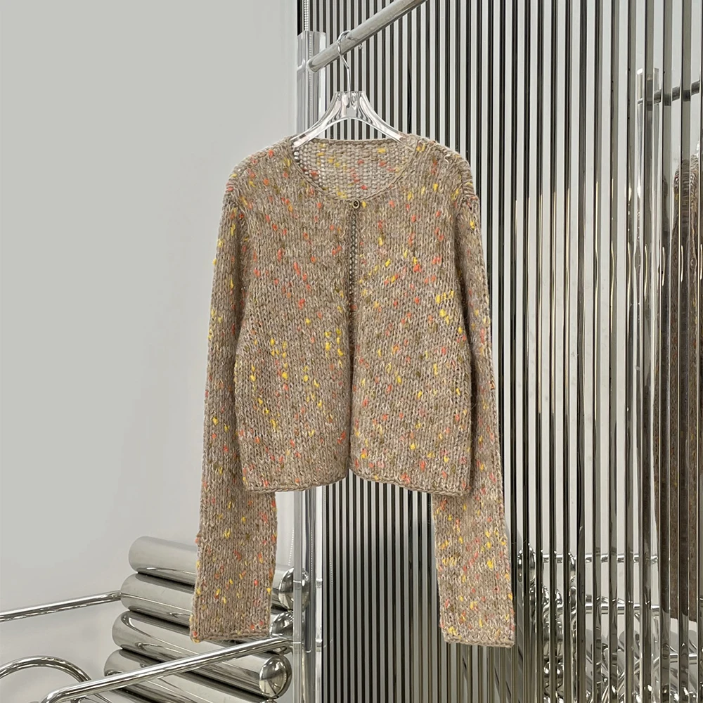 

Женский кардиган из смеси шерсти и мохера, элегантный вязаный топ с круглым вырезом и длинными рукавами, весна 2026, Новое поступление, стиль Y2K