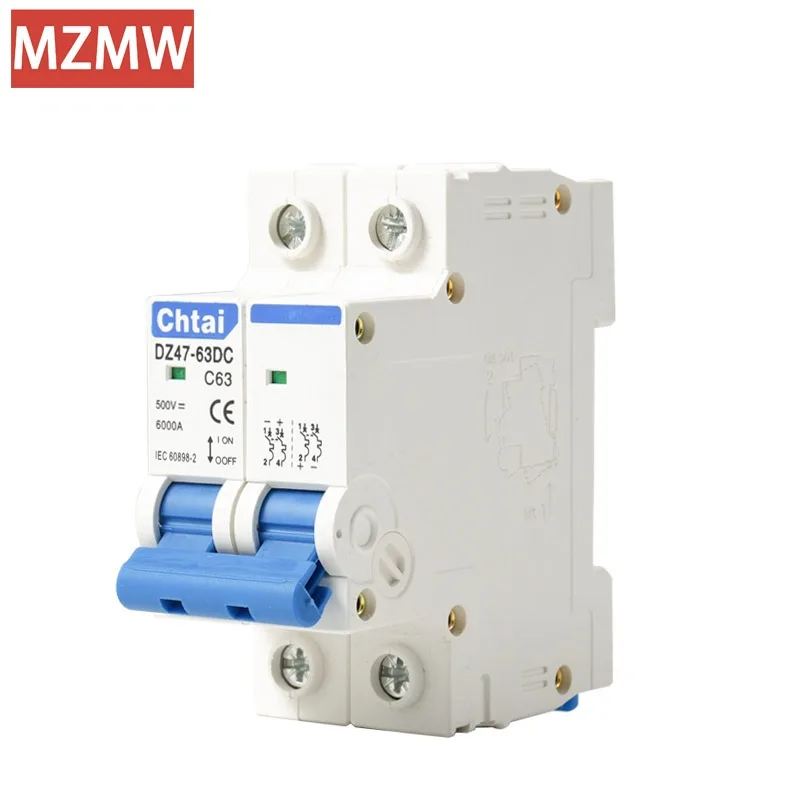 2P DC 1000V MCB Solar Mini Circuit Breaker Overload Protection Air Switch 6A 10A 20A 25A 32A 40A 50A 63A Photovoltaic PV System