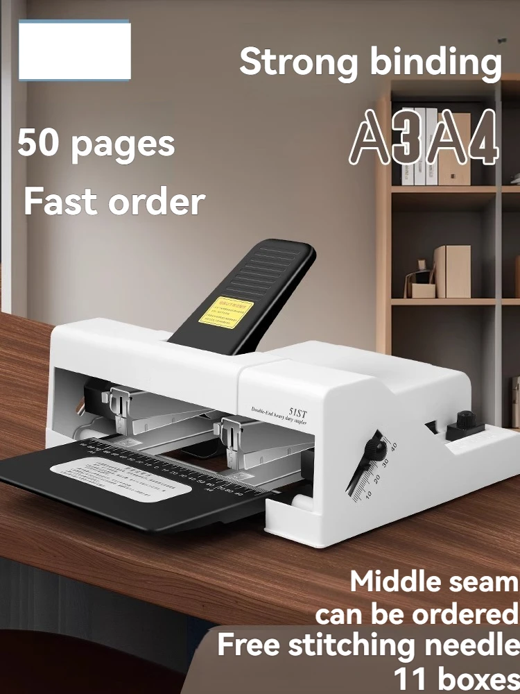 Double Hole A3 Office Saddle Stitch Stapler, Saddle Stitch Artifact,double Row Thickened and Extended Adjustable Binding Machine