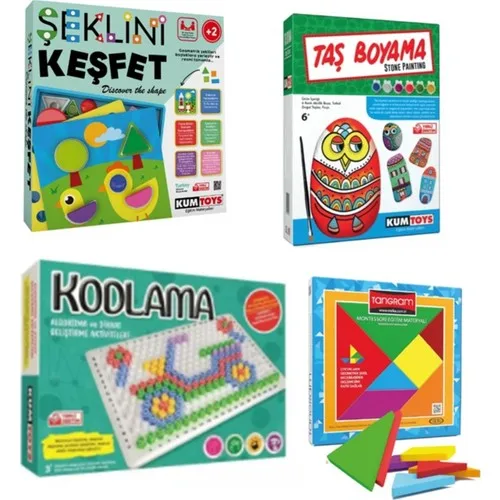 Redka Kumtoys Shape Keşfet + malowanie kamienia + kodowanie + kolorowy zestaw edukacyjny Tangram 4'lü