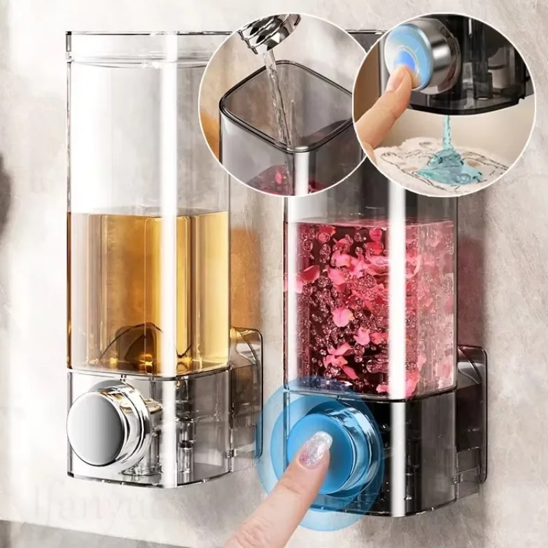 2Pcs 450ML ABS Shampoo and Conditioner Dispenser Wall Mounted Soap Dispenser Shower Gel Dispenser No Drilling for Bathroom