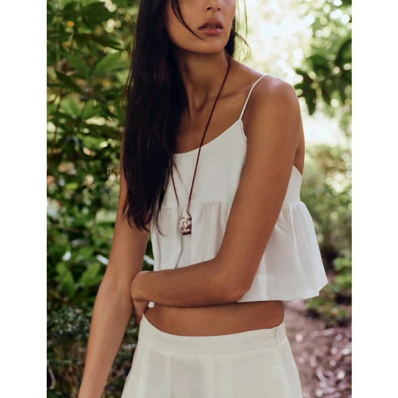 بلوزة نسائية صيفية جديدة بتصميم بسيط وياقة مستديرة من الشيفون مع حاشية من الدانتيل، أسلوب عملي قصير الطول مصنوع من ألياف البو...