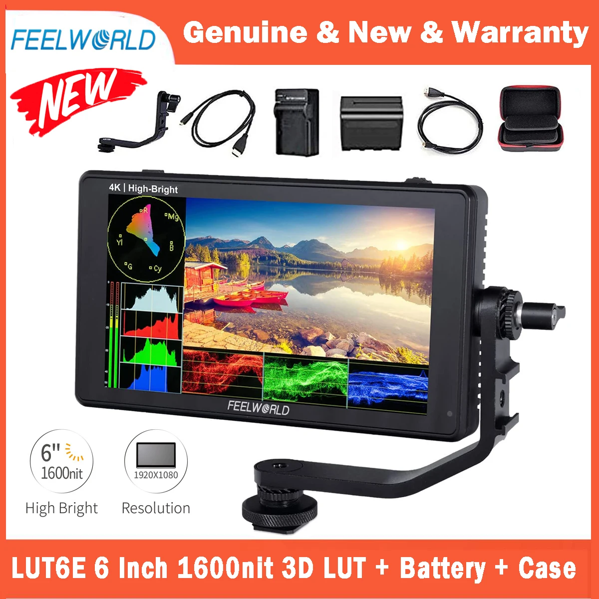 

FEELWORLD LUT6E 6 Inch 1600nit Hight Bright Touchscreen DSLR Camera Field Monitor 3D LUT HD1920x1080IPS for Gimbal Rig Youtube