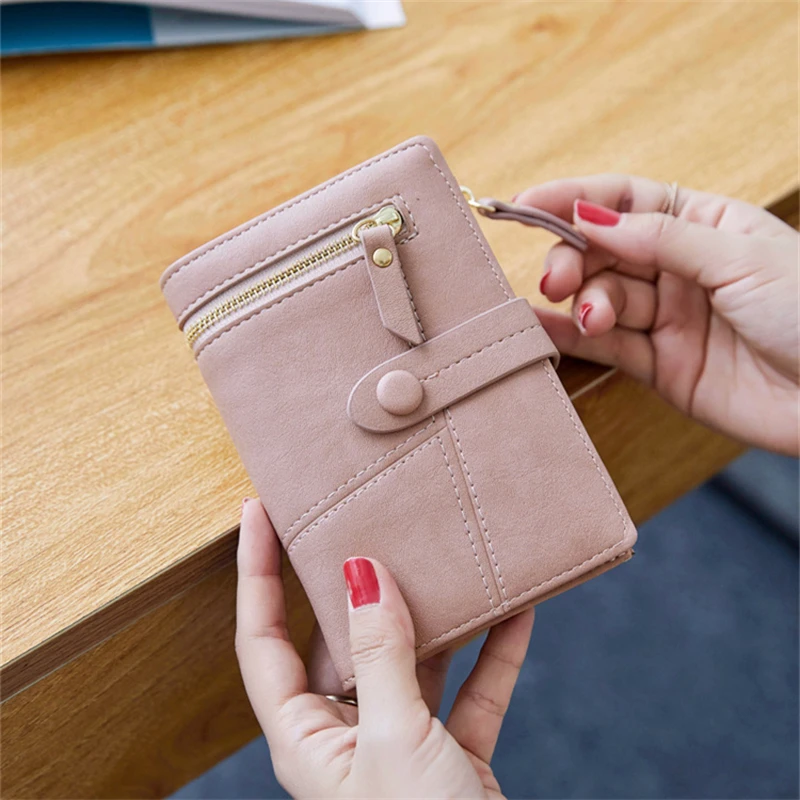 

Women Short Wallet High Quality PU Leather Folding Purse Vertical Double Zipper Fashion Money Clip Color Clutch Bag Card Holder