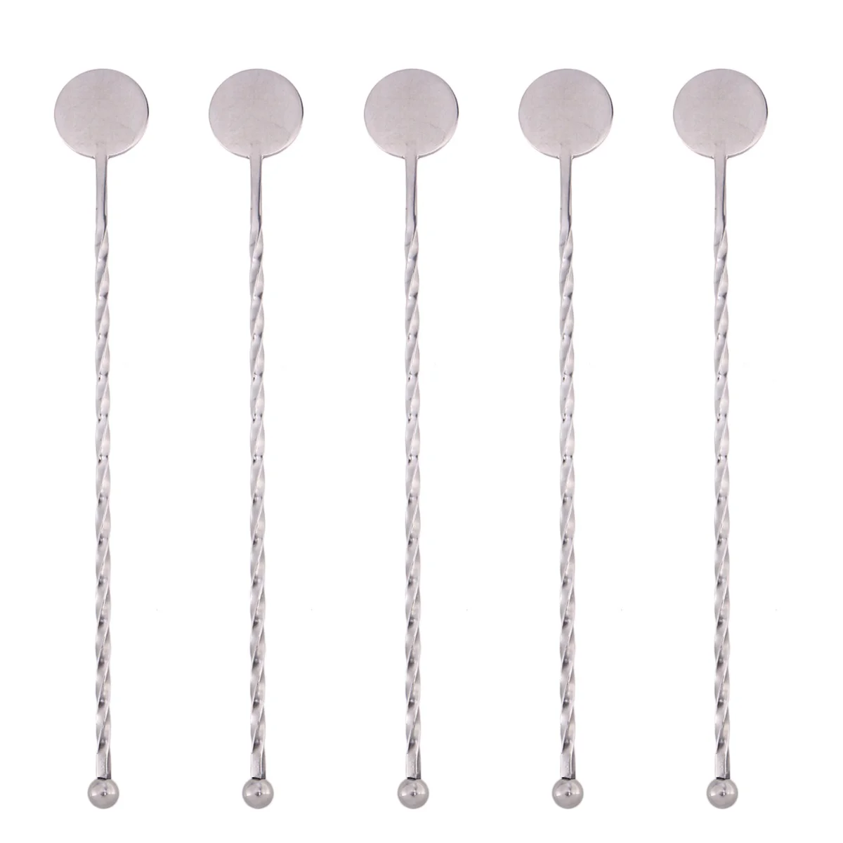 

5pcs Stainless Steel Swizzle Mixing Sticks Bar Cocktail Muddler Drink Mixer Stirring Sticks (Round Bead Style)