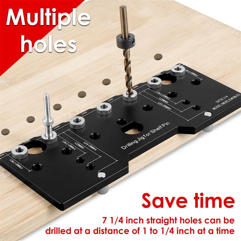 

Shelf Pin Jig 1/4Inch Shelf Pin Drilling Guide Precise Cabinet Mounting Template Jig 32mm Woodworking Straight Hole Drilling Jig