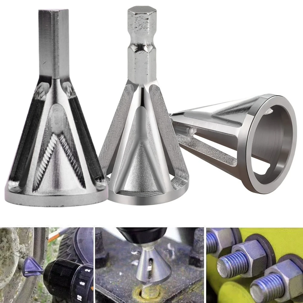 Triangle/Hex Shank Remove Burr Tools Deburring External Chamfer Tool High Speed Steel Burr Remover for Repairing Damaged Bolts