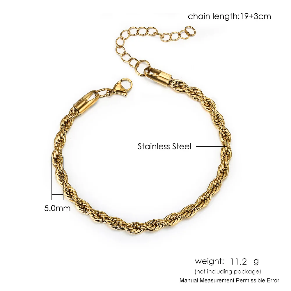 Punk Hip Hop Rope Chain Bracelets For Men Stainless Steel Silver Color Minimalist Twisted Hand Accessories Women Jewelry KAH016 image 6