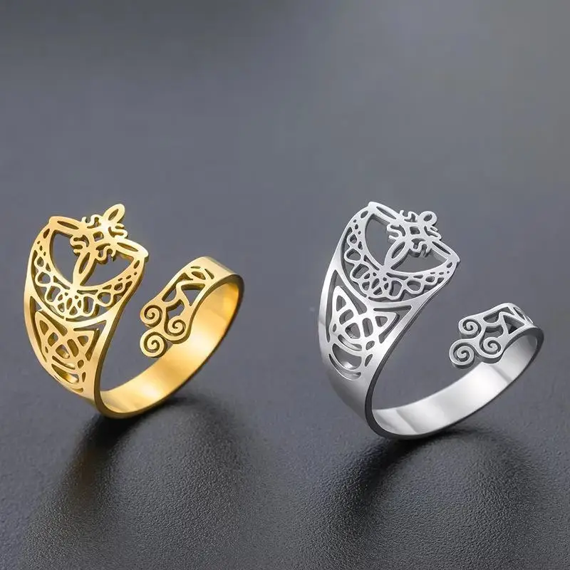 Trinity Knot Witch Open Cuff Ring Adjustable Stainless Steel Lightweight Jewelry for Women Christmas Valentine Gifts
