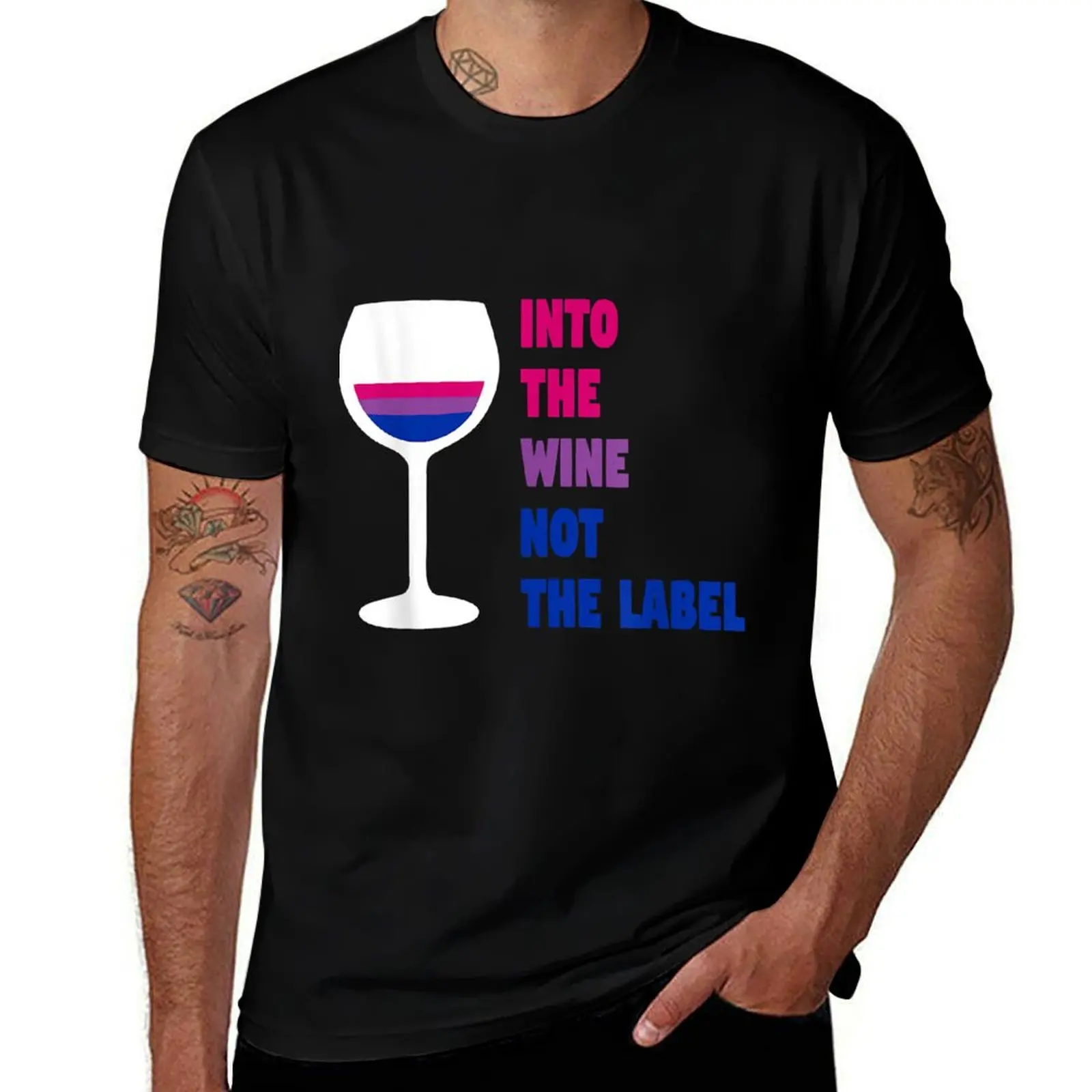 

Into The Wine Not The Label LGBTQ+ Bisexual Bi Pride Month T-Shirt Novelty Graphic Tee Shirt