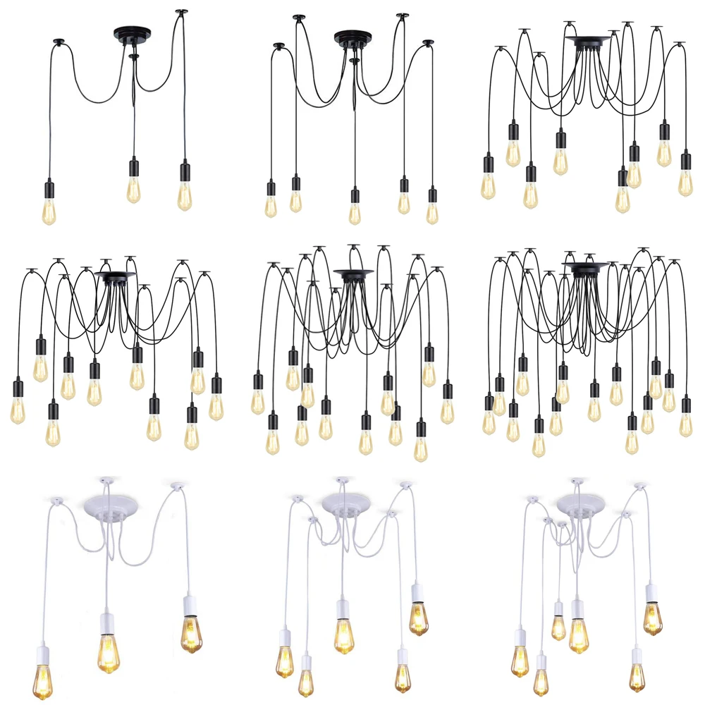 

Люстра-паук E27 светодиодный подвесной светильник в стиле ретро, винтажный несколько регулируемых подвесных светильников «сделай сам», освещение для бара, ресторана, столовой