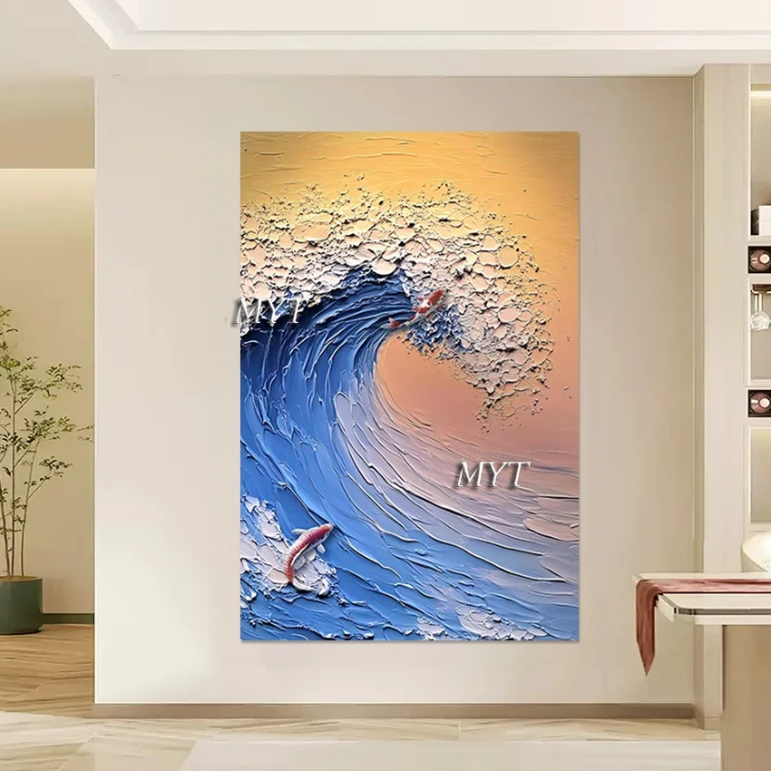 

Абстрактные пейзажные картины с морской волной, художественная картина с животными, настенный декор для гостиной, рулон холста, без рамки, ручная роспись