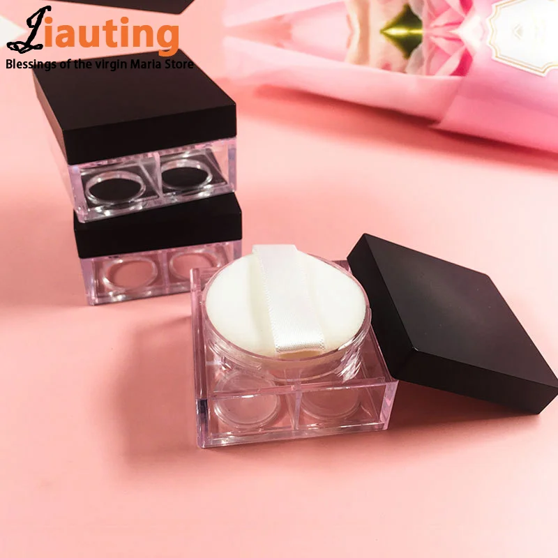 1/5 Pcs Mini Empty Powder Boxes With Puff 4 Grids Plastic Empty Powder Case Travel Outdoor Portable DIY Cosmetics Container