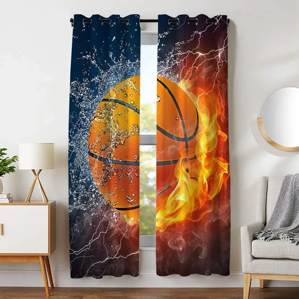 Living Room Decoration Blackout Curtains Basketball Fire Double Bedroom Living Room Luxury Curtains Can Be Short Curtains