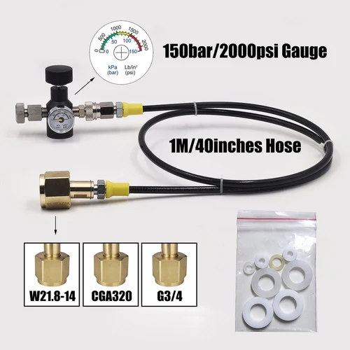 Imagen 2 del producto Tanque de cilindro azul de dióxido de carbono para agua y refrescos, adaptador de estación de llenado de CO2 TR21, Kit de calibre de manguera, conector W21.8-14 G3/4 CGA320