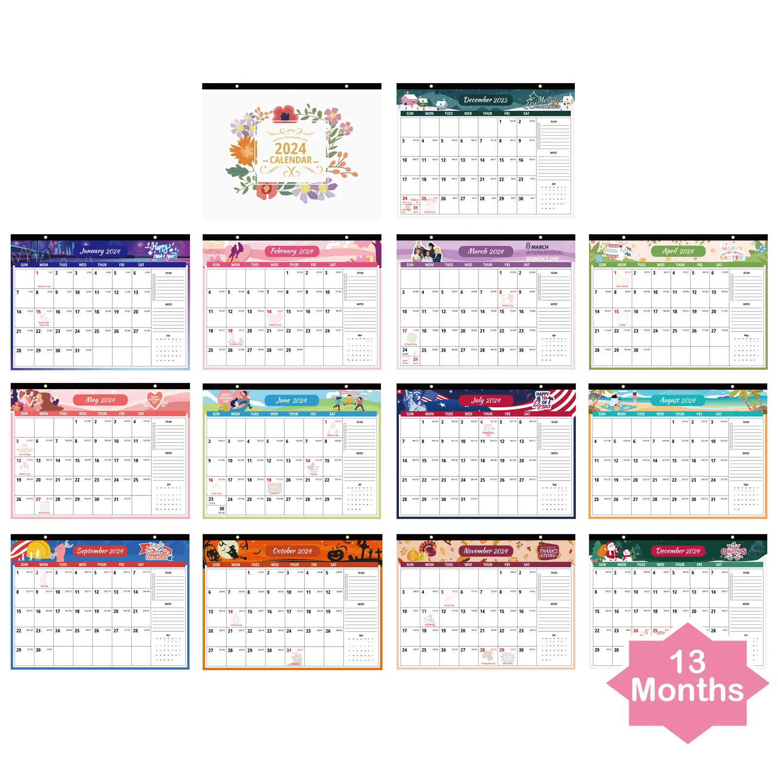 2024 Large Wall Calendar Desk Calendar with To-do list and Notes Yearly Monthly Weekly Daily Planner To Do List Hanging Agenda