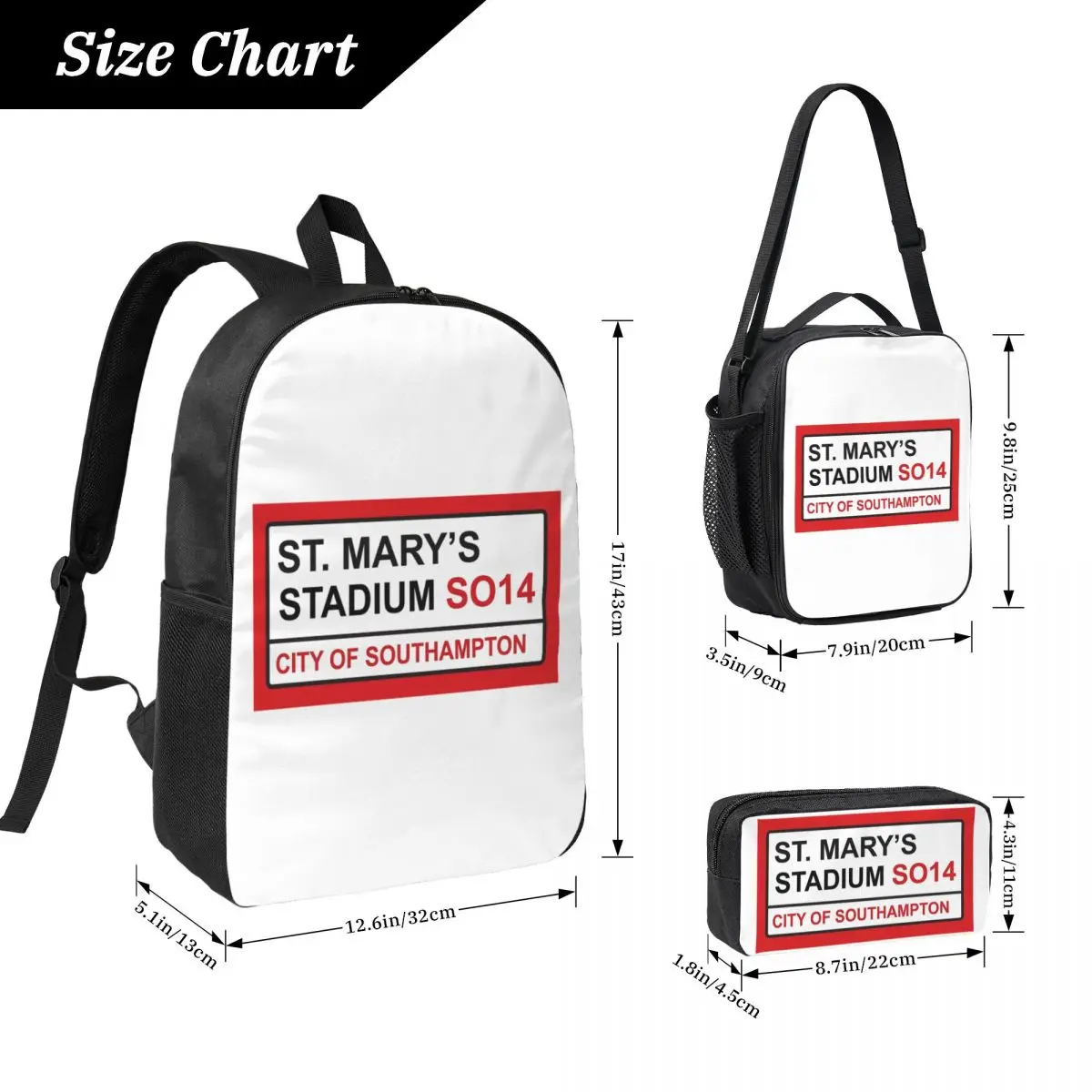 Southampton Football Team St. Mary's Stadium Street Sign Backpack BookBag School Bag 3ps Insulated Lunch Bag Pencil Case