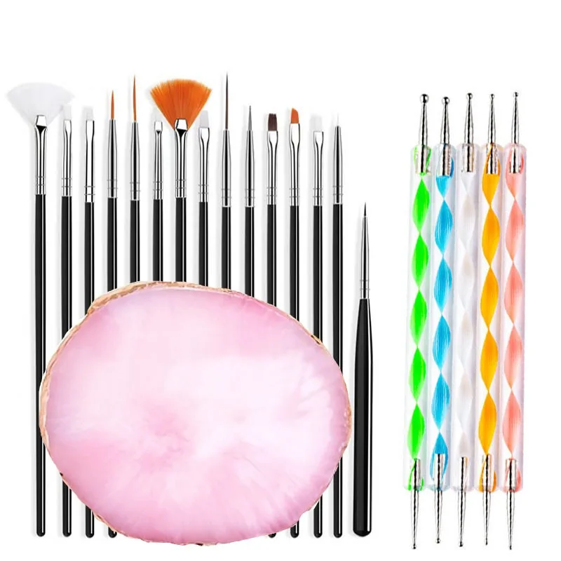 21PCS Set di pennelli professionali per nail art Punta di design Linee di gel UV acrilico Pittura Disegno Intaglio Penna punteggiata Strumento per manicure fai da te