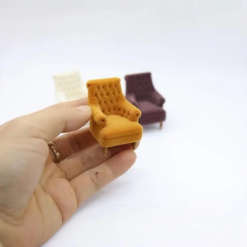 

1Pcs Miniature Single Sofa Chair 1:12/1:20/1:25/1:30 Scale Dollhouse Mini Flocked Armchair Pretend Play Furniture Scene Decor