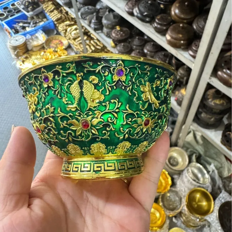 Qianlong Era of the Qing Dynasty hand-painted gemstone bowl ornament, antique copper collectible craft