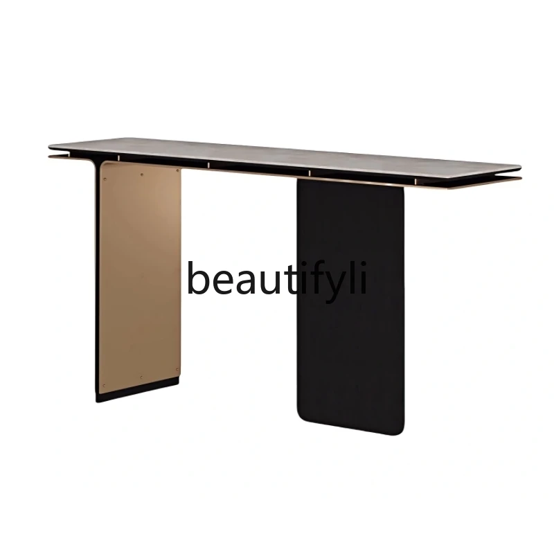

Modern simple entrance table stainless steel hotel lobby entry decoration table designer customization