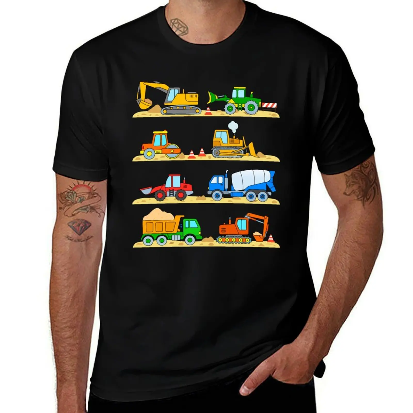 Construction Digger Dump Truck Bulldozer Concrete Mixer T-Shirt Active Wear Sports for Men T-Shirt