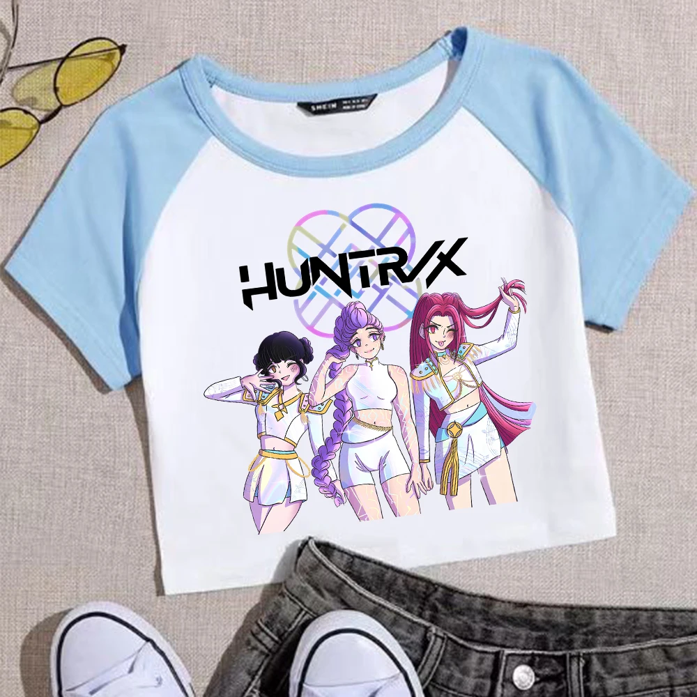 KPop Demon Hunters Huntrix Merch Crop Tops T-Shirt Women Sexy Girls 2025 Movie Fashion Shirt