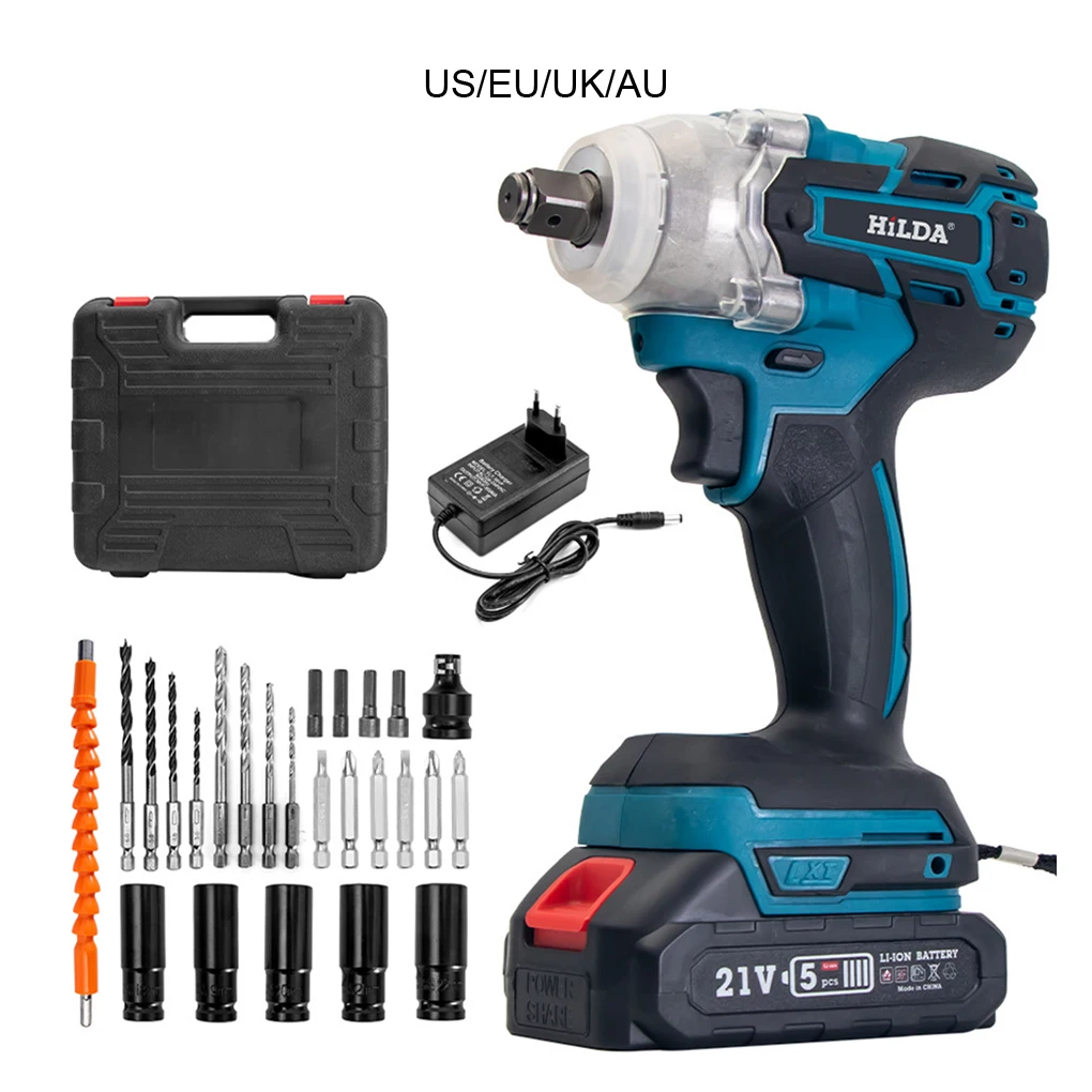 Cordless Electric Impact Wrench with Storage Box Rechargeable Brushless Electric Wrench Hand Drill Socket Power Tool Accessories