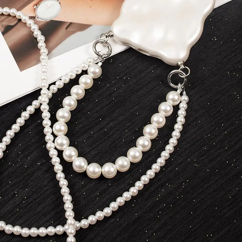 かわいいクロスボディ Y2K パール電話ストラップ - 取り外し可能な二層チェーン携帯電話ストラップ ハートチャーム付き [CC88]