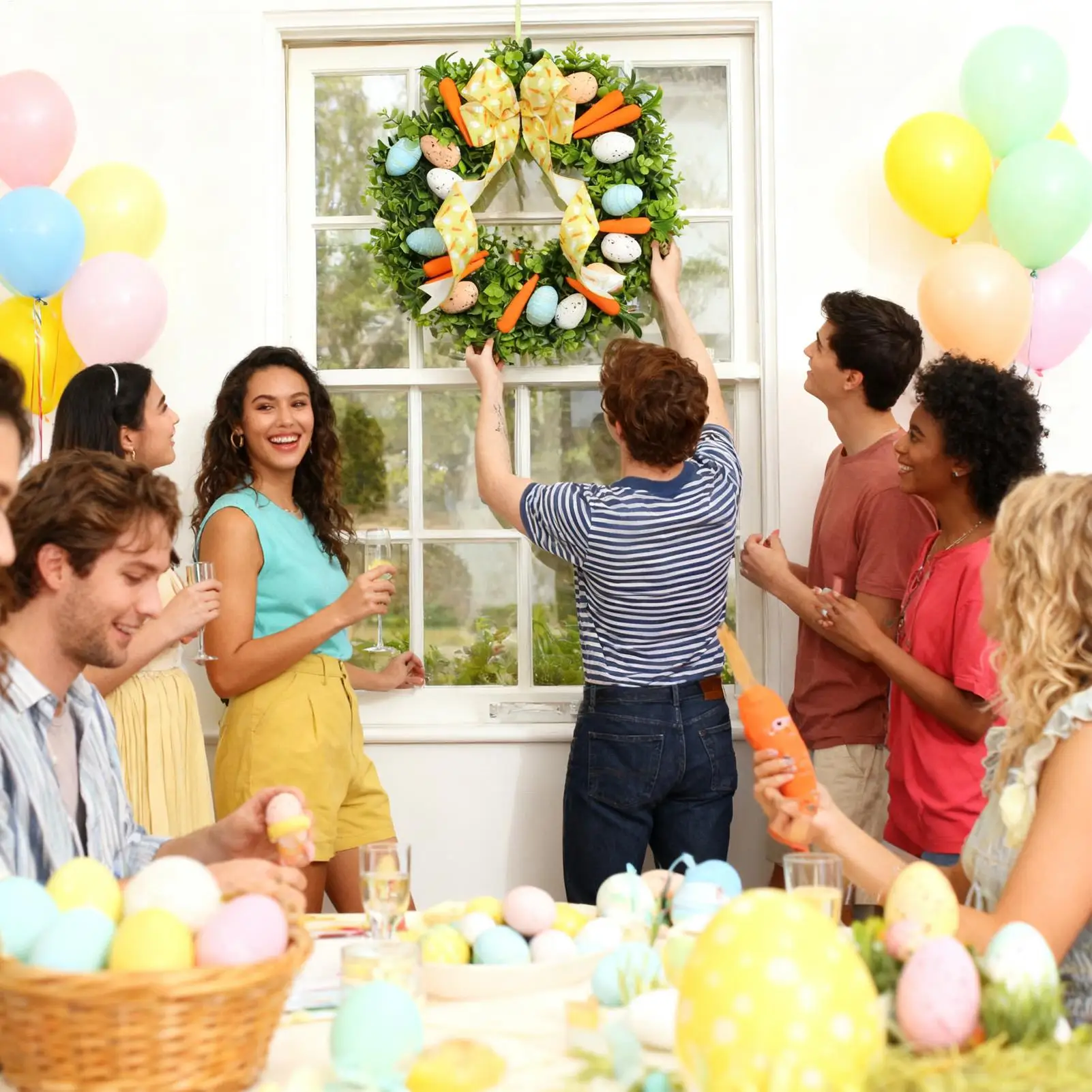 

Пасхальные венки для входной двери, яйцо, морковный дизайн, праздничное украшение, гирлянда, пасхальные украшения, уличный венок для друзей, семьи