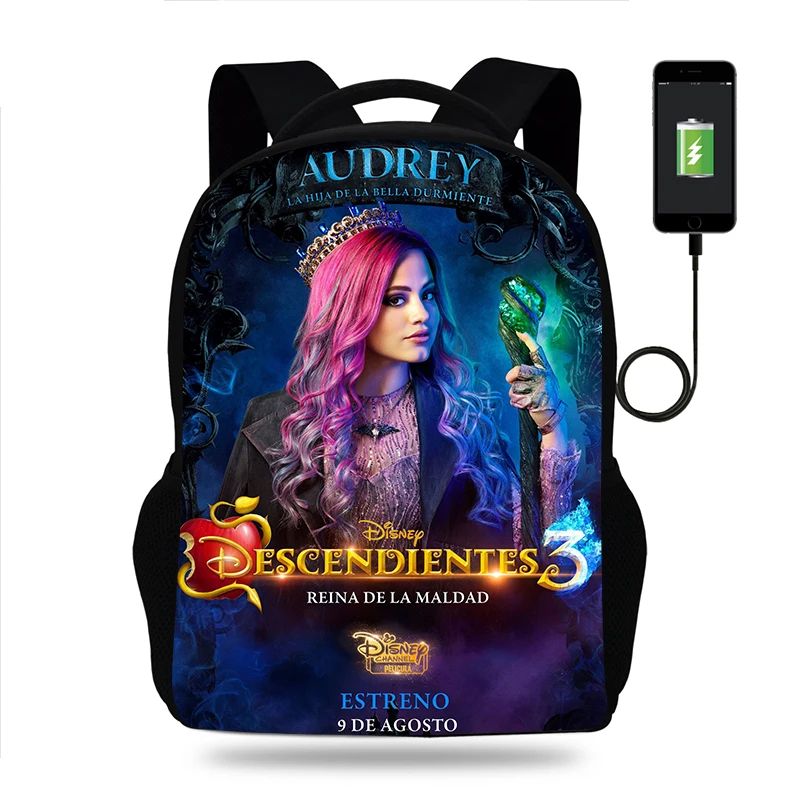 Disney Descendants Backpack Boy Girl School Bags Children Teenager USB Charging Daily Travel Backpack Mochila