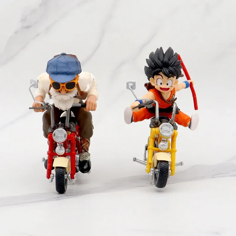 13CM Dragon Ball Z Anime Figure Son Goku Master Roshi Locomotives PVC Action Kame Sennin Motorcycle Toys for Children Collector