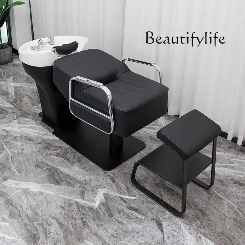 Ceramic basin shampoo bed Barber shop special seated semi-lying flush bed