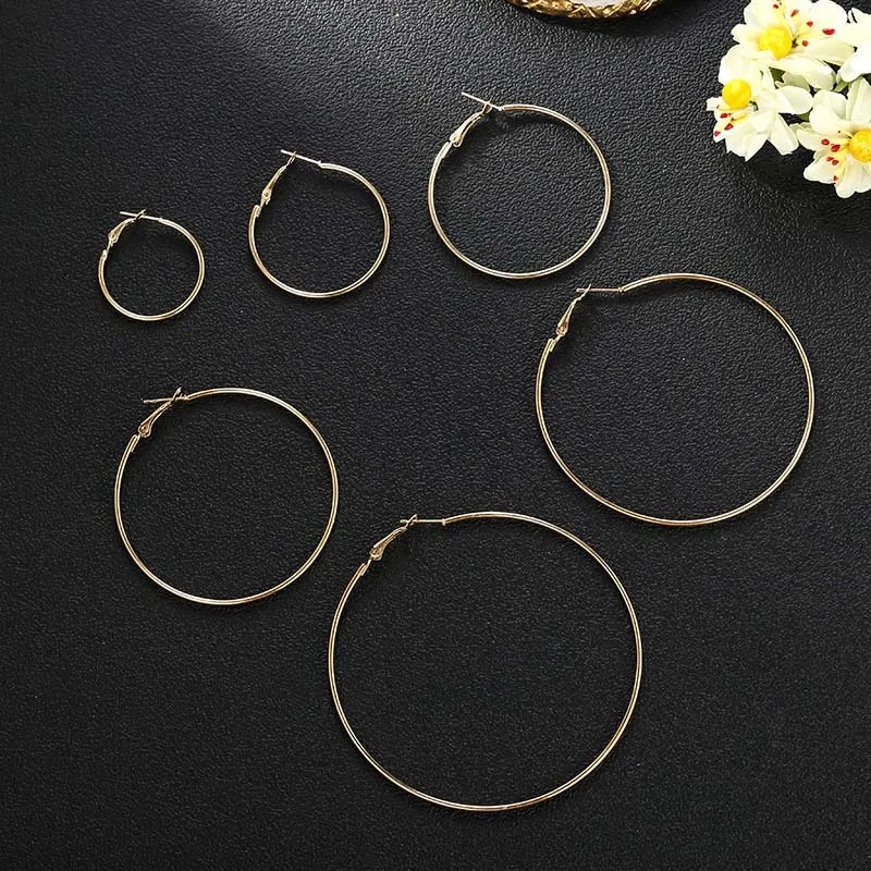 12pcs/lot Women\'s Hoop Earrings Gold Color Round Large Earrings Set Brincos Loop Earrings new pendientes para novia