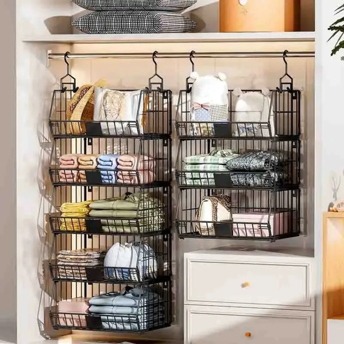 

Space Saving Hanging Storage Basket - Foldable Closet Organizer for Under Sink, Kitchen, Bathroom - Collapsible Bin