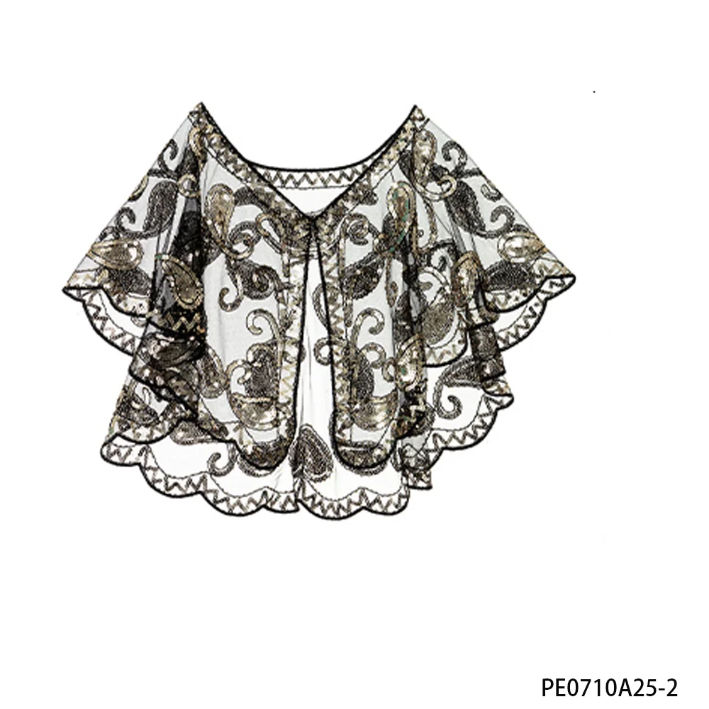 PESENAR Scialle in pizzo con paillettes dorate stile anni '20 per costume da flapper e accessorio Gatsby vintage