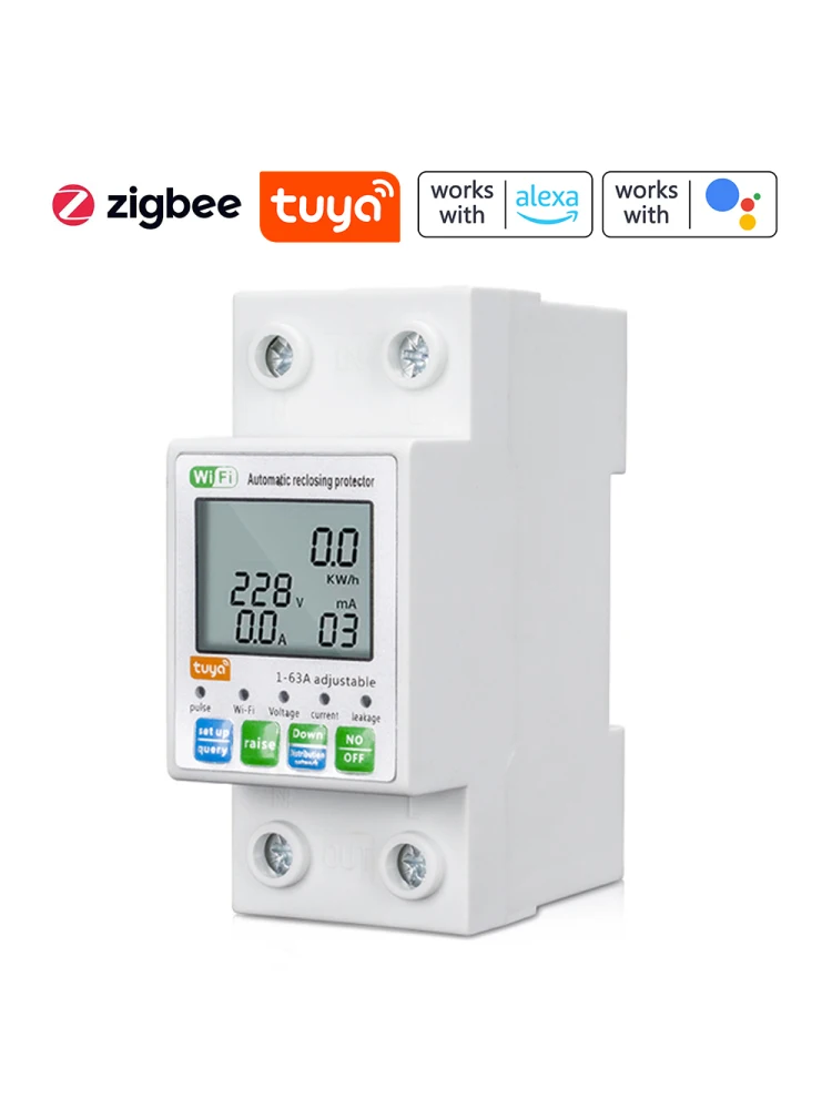 Tuya ZigBee Smart Automatic Reclosing Protector Electric Energy Meter Power Meter Circuit Breaker Leakage Protector APP Control