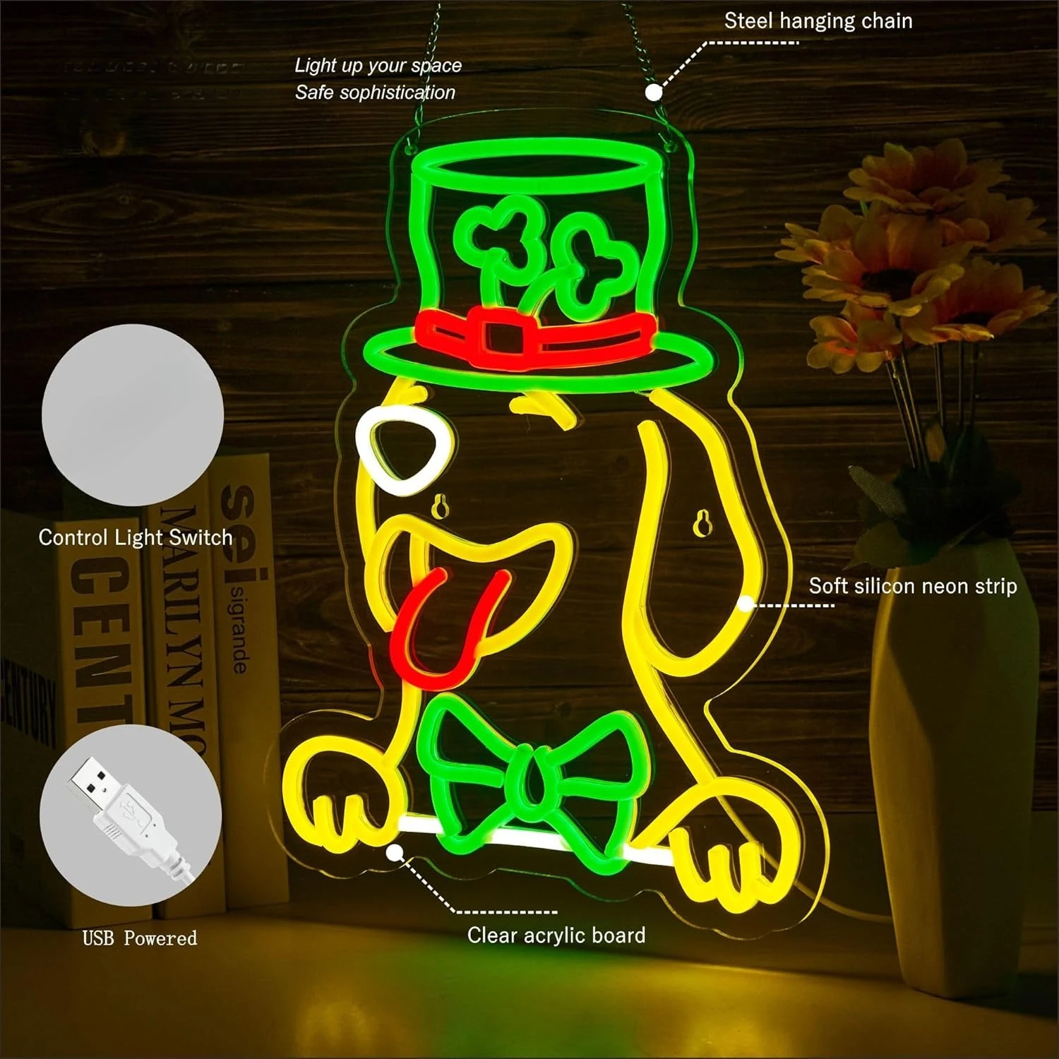 قبعة عيد القديس باتريك النيون الذهبي المسترد LED ضوء النيون لغرفة النوم الرجال الكهف لعبة غرفة عيد ميلاد ديكور حفلة هدية