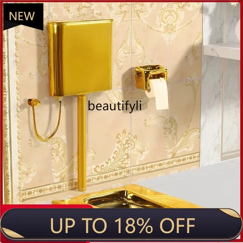 

Z189 D5556Golden squatting toilet ceramic water tank complete set silent deodorant water-saving bathroom squatting pit bar ba