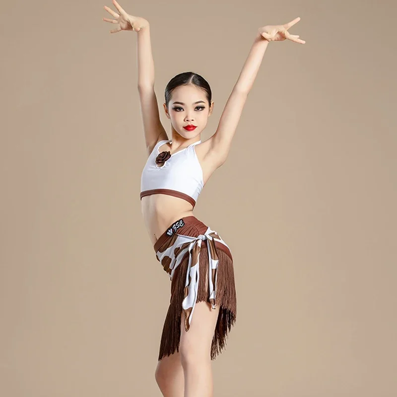 Ensemble de robe de danse latine, vêtements d'été pour enfants, vêtements pour filles, jupe de danse Samba Cha Tango, vêtements de danse de compétition