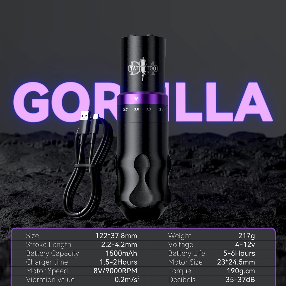 Gorilla Adjustable Stroke Tattoo Machine Powerful Customized Motor 1500MAh Battery Pen Tattoo Machine Suitable For Tattoo Artist