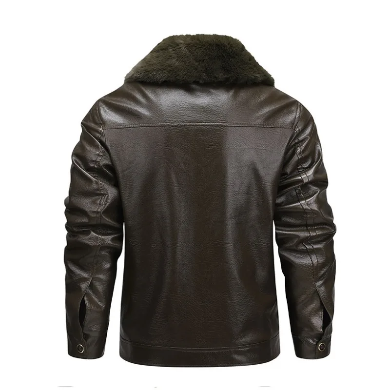 الخريف والشتاء المألوف سميكة الدافئة للماء بولي Leather سترة جلدية للرجال عارضة فضفاض الرياضة حجم كبير معطف الراقية #5