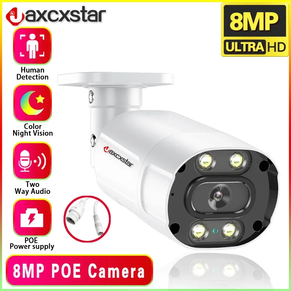 

8Mp 4K Ip Camera Poe Color Night Vision Meatl CCTV Bullet Camera H.265 Outdoor Two Way Audio Video Surveillance 5MP ccam