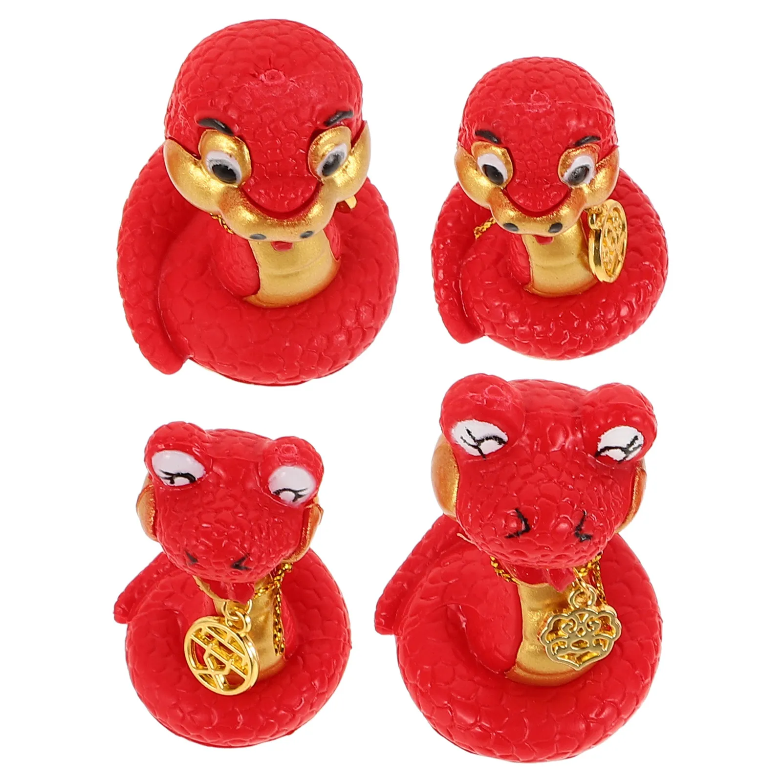 4Pcs Chinese Zodiac Snake Resin Statue 2025 Snake Year Decor for Living Room Desk Car Interior Cake Decoration Lucky Feng Shui